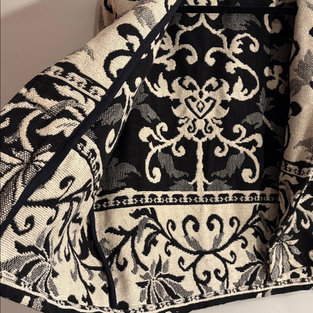 Women's Black and Cream Cotton Tapestry Vintage 90s Y2K Jacket Medium 8/10 - Picture 5 of 14